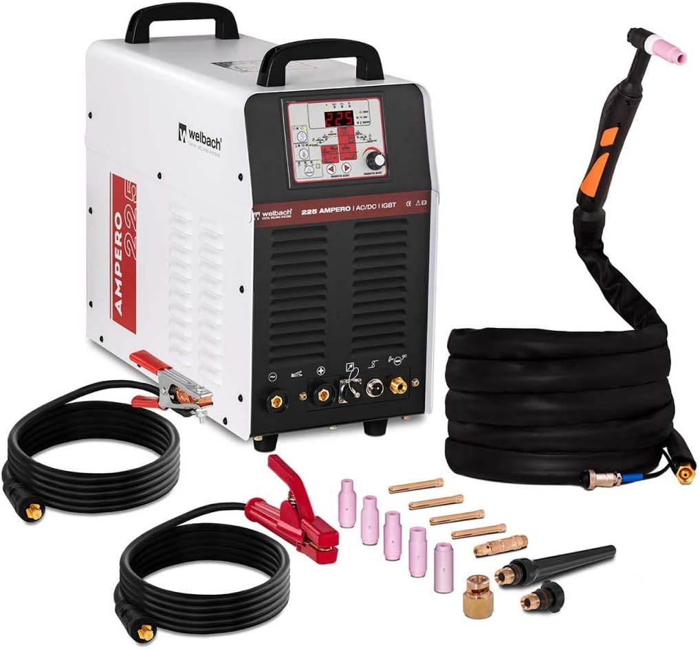 Welbach - AMPERO 225 - AC/DC TIG-Welding Device - MMA - Aluminum - Pulse - 230 V - max.225 A – Duty Cycle 60% - HF – 62.8 lbs (28.5 kg)