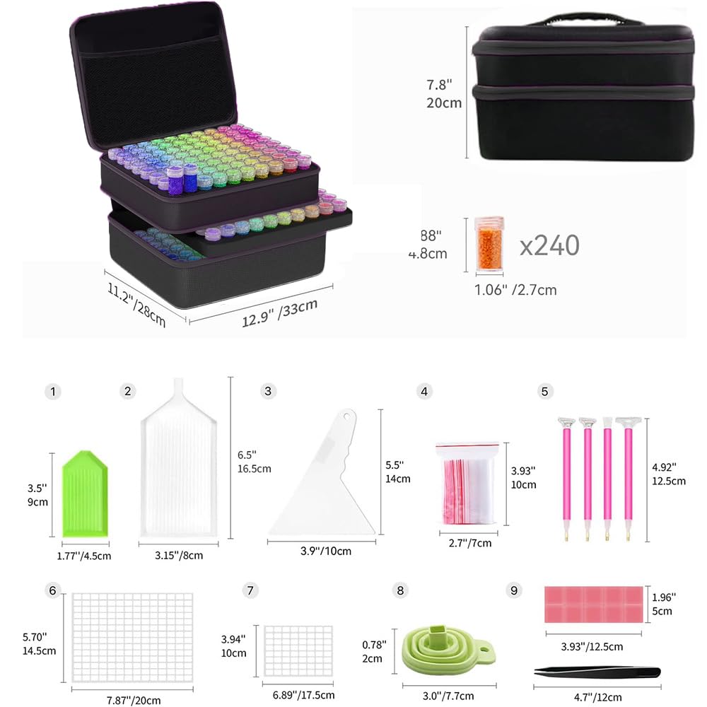 NEWFUN Diamond Painting Koffer, Diamond Painting Aufbewahrungsbox, 240 Stück Diamant Painting Zubehör Boxen mit Koffer Trichter