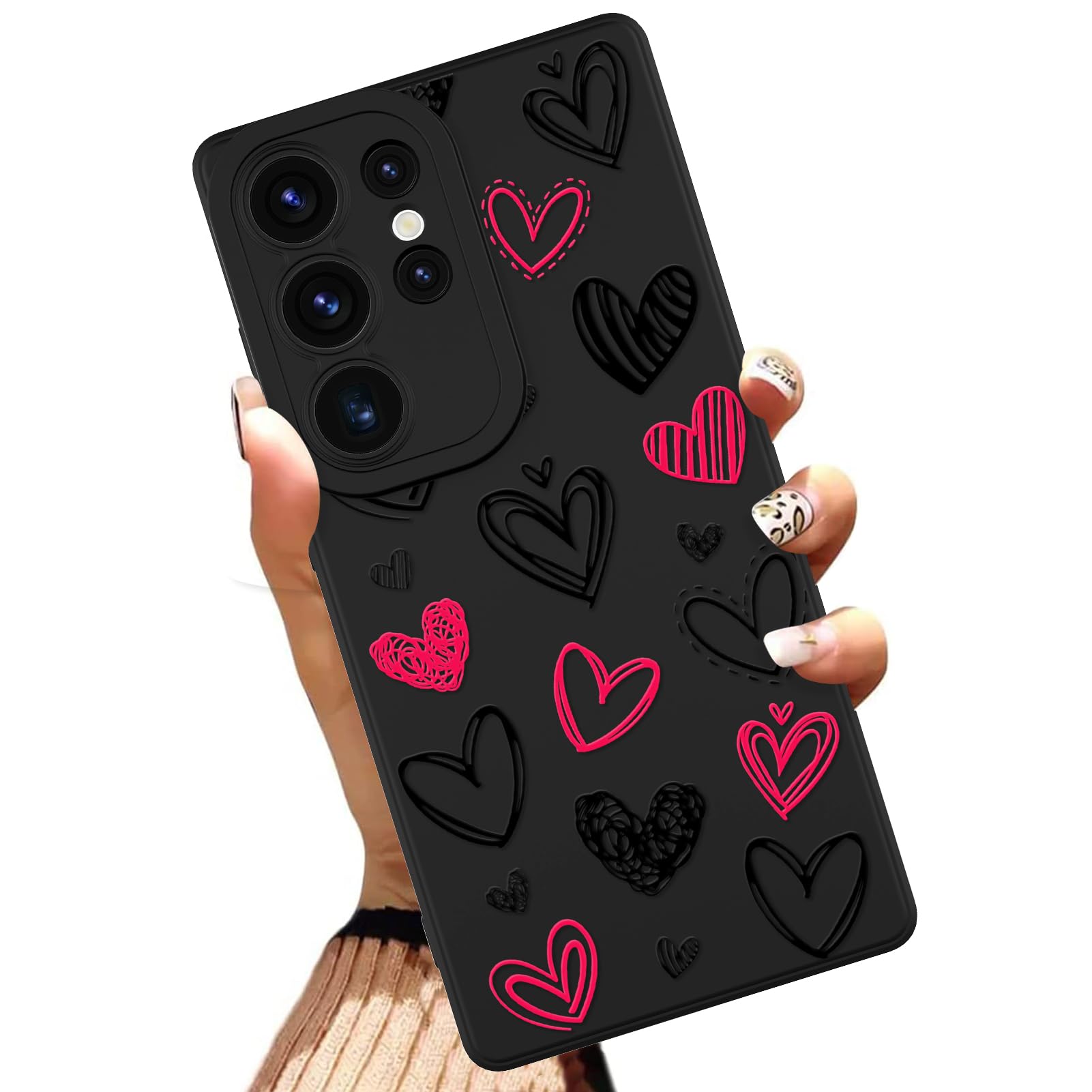 Gukalong Silicone Case Compatible with Samsung Galaxy S25 Ultra 6.9 Inch Pink Heart Design Soft TPU Phone Cover Heavy Duty Shockproof Protective