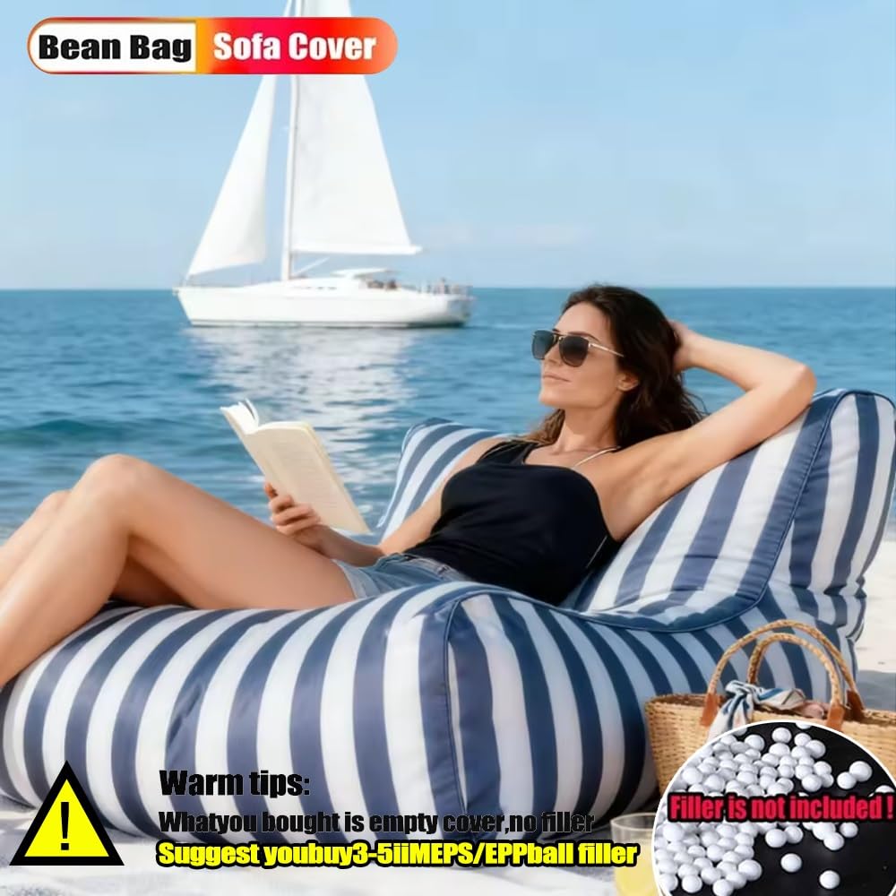 SXBCyan Housse Flottante pour Pouf (sans Rembourrage) Fauteuil Pouf de Piscine, Housse de Bean Bag Oxford rayée pour Adulte pour Plage Jardin(Light Khaki-Stripe)