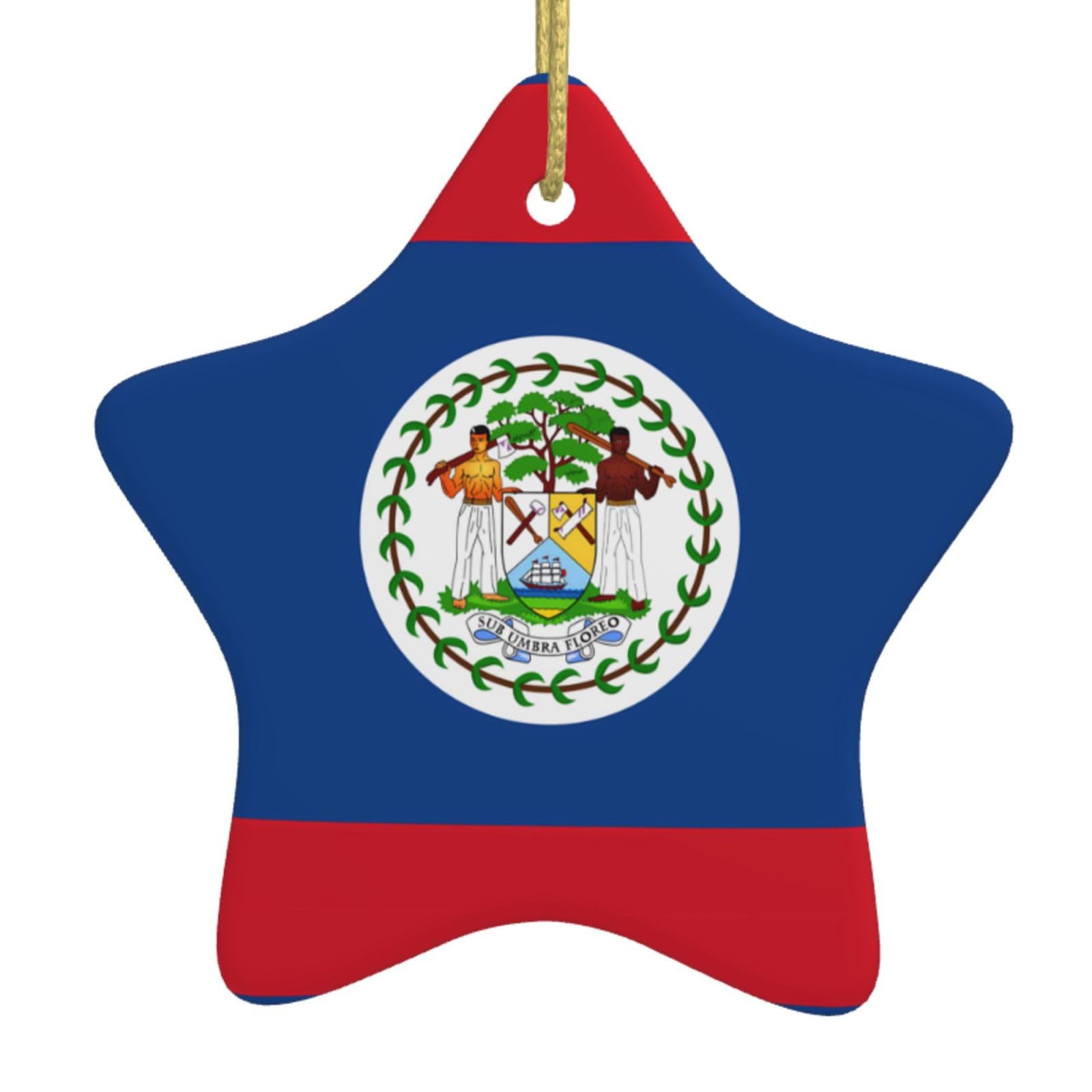 Belize Flag Christmas Ceramic Star Pendant with Punched Holes and Gold Wire Rope, Christmas Tree Home Decoration