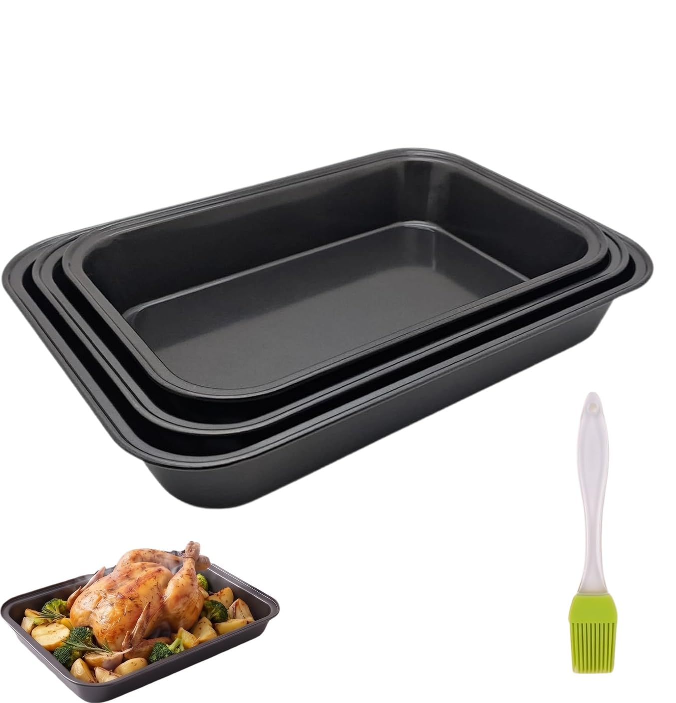 Baking Tray, 3pcs Baking Trays for Oven Non Stick, Brush
