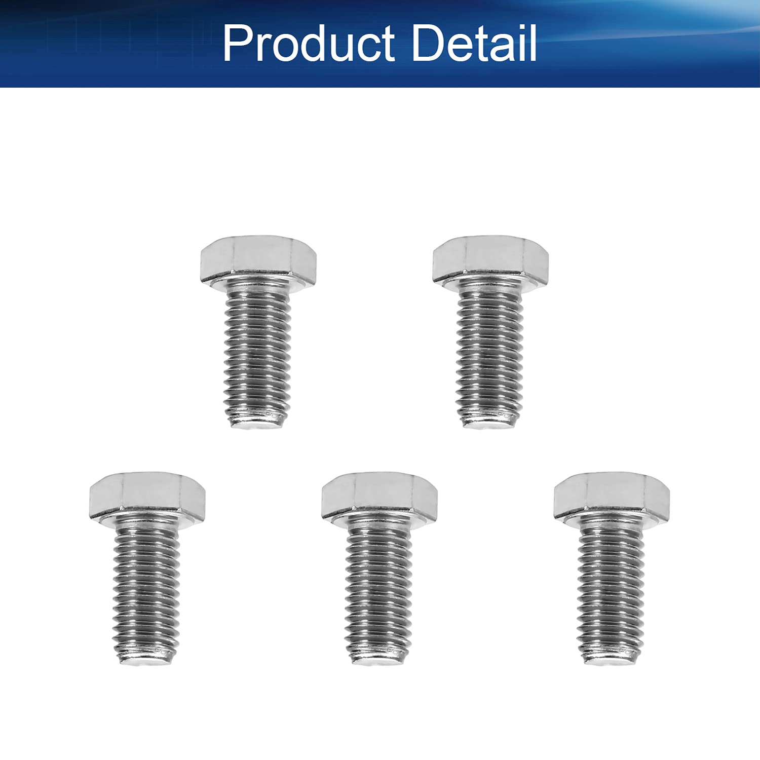 M12 Hex Bolt M12-1.75 x 25mm UNC Hex Head Screw Bolts 304 Stainless Steel Fully Threaded Hex Tap Bolts 5pcs