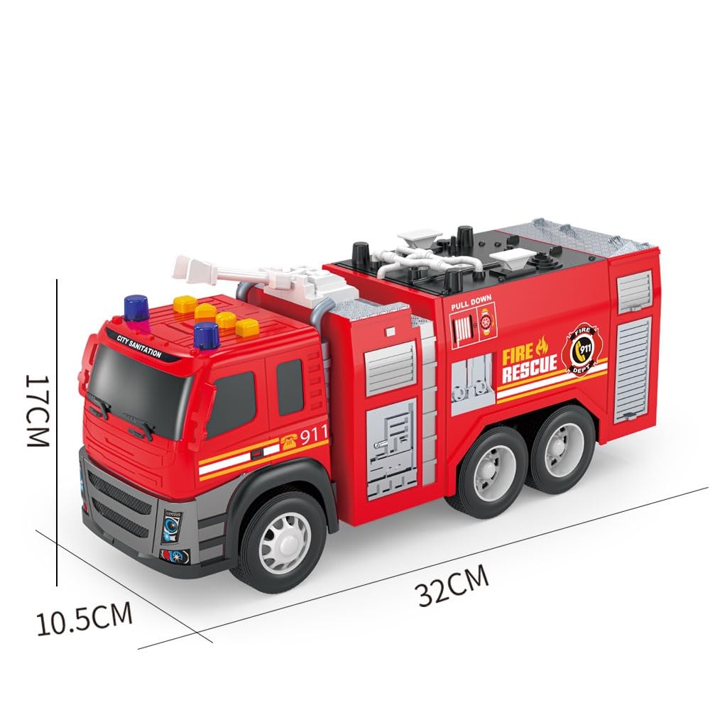BuntWunder Gros Camion Pompier Enfant - Jouet Camion Avec Sons, Lumières, Échelle Rotative, Pulvérisation Eau Réaliste, Cadeau 3-8 Ans