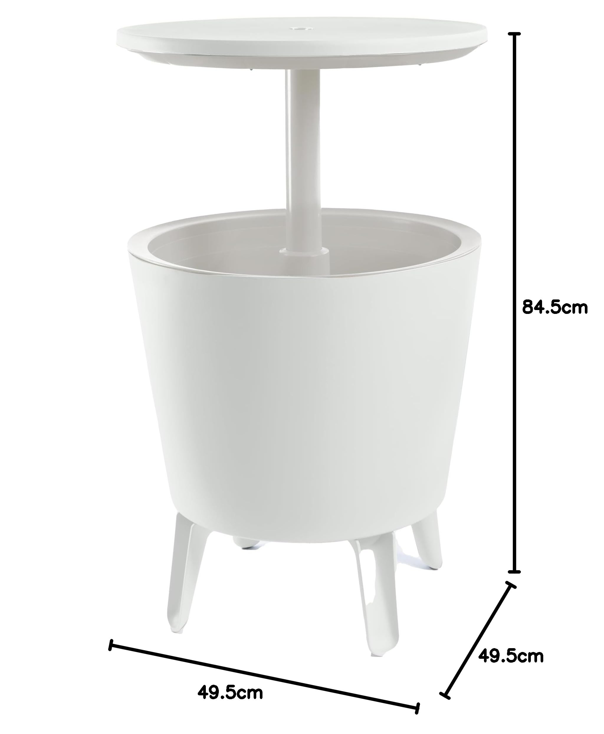 Keter CoolBar Partytisch weiß, inklusive Kühlfach, 49,5 x 49,5 x 57-84,5 cm, ausziehbar, wetterfest, Beistelltisch