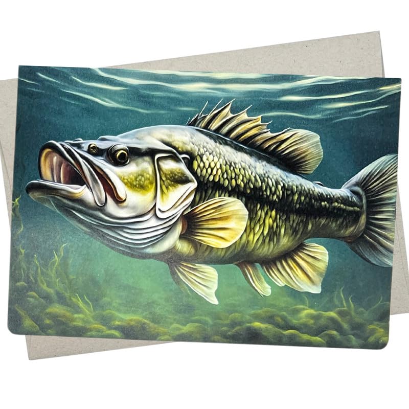 Whitman and Daughter Largemouth Bass Card, Bass Fishing Birthday Card for Men (5X7 Inch) fish birthday card blank for all fishing celebrations like