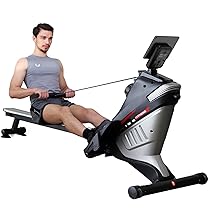 ISE Vogatore Pieghevole per Casa, Vogatore Magnetico&Vogatori 8 Livelli di Resistenza, Professionale Guida di Scorrimento in Alluminio, Salvaspazio, Vogator per Casa Fitness Allenamento