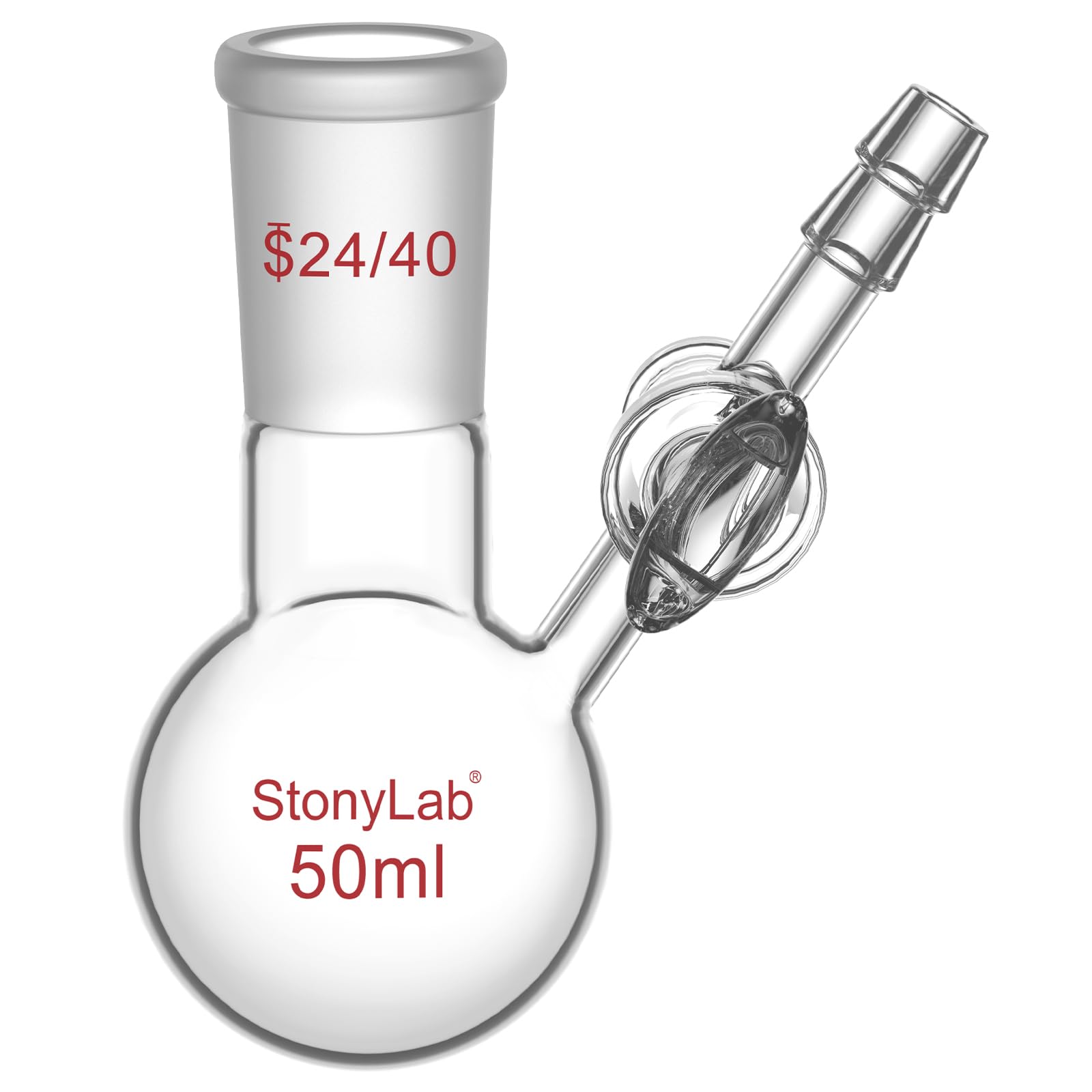 stonylab Pallone di Reazione con Rubinetto in Vetro, Giunto 24/40, Pallone a Fondo Tondo Monocollo in Vetro Borosilicato, per Esperimenti e Applicazioni in Laboratorio, 50 ml