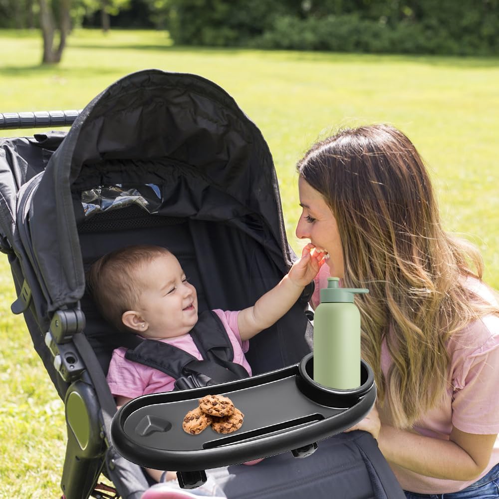 Vassoio Snack per Passeggino, Universale Vassoio snack 3 in 1 Con Portabicchieri Clip Regolabile Vassoio Portaoggetti, Rimovibili con Braccioli, datto per La Maggior Parte Dei Passeggini