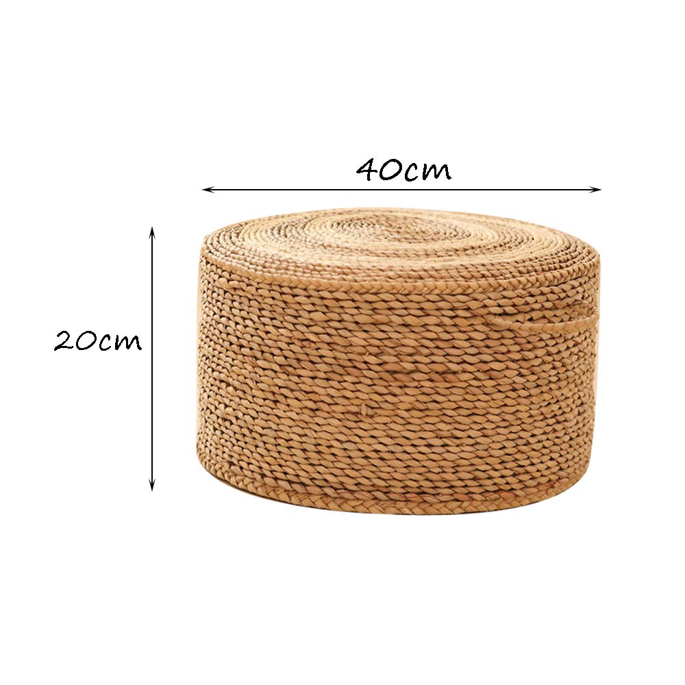 Pouf Rotondo in Paglia di Rattan Lavorato a Mano, Sgabello Intrecciato al 100% Fatto a Mano