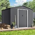 Patiomore Outdoor Vented Backyard Garden Storage Shed 6X8 Feet Tool House with Sliding Door Outdoor Lawn Steel Roof Sheds, Grey, Gray