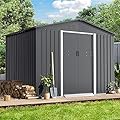 Brightpeak 6x8 FT Outdoor Metal Storage Shed with Double Sloping Roof, Sliding Door, Air Vents & Double Doorknobs, Galvanized Steel Garden Shed (Grey)