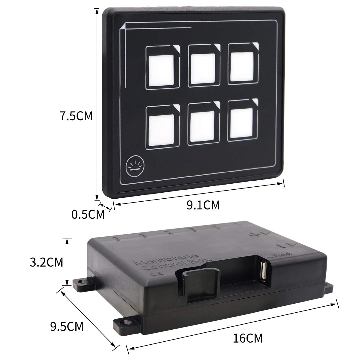 12v 24v 6 broches Film Panneau de commutation à écran tactile LED intégré PPTC avec câble USB et boîtier de commande à membrane IP66 pour caravane de camion de voiture RV Yacht Bateau