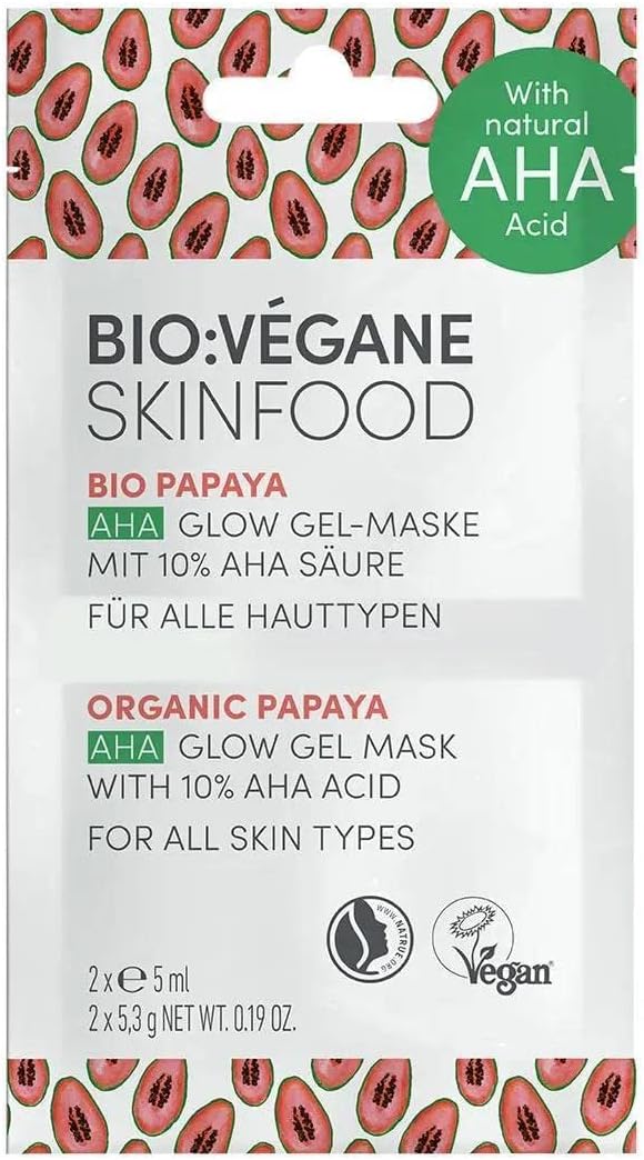 BIO:VEGANE SKINFOOD Organic Papaya AHA Glow Gel Mask With 10% AHA Acid 2 x 5 ml (3 Pack / 6 Masks)