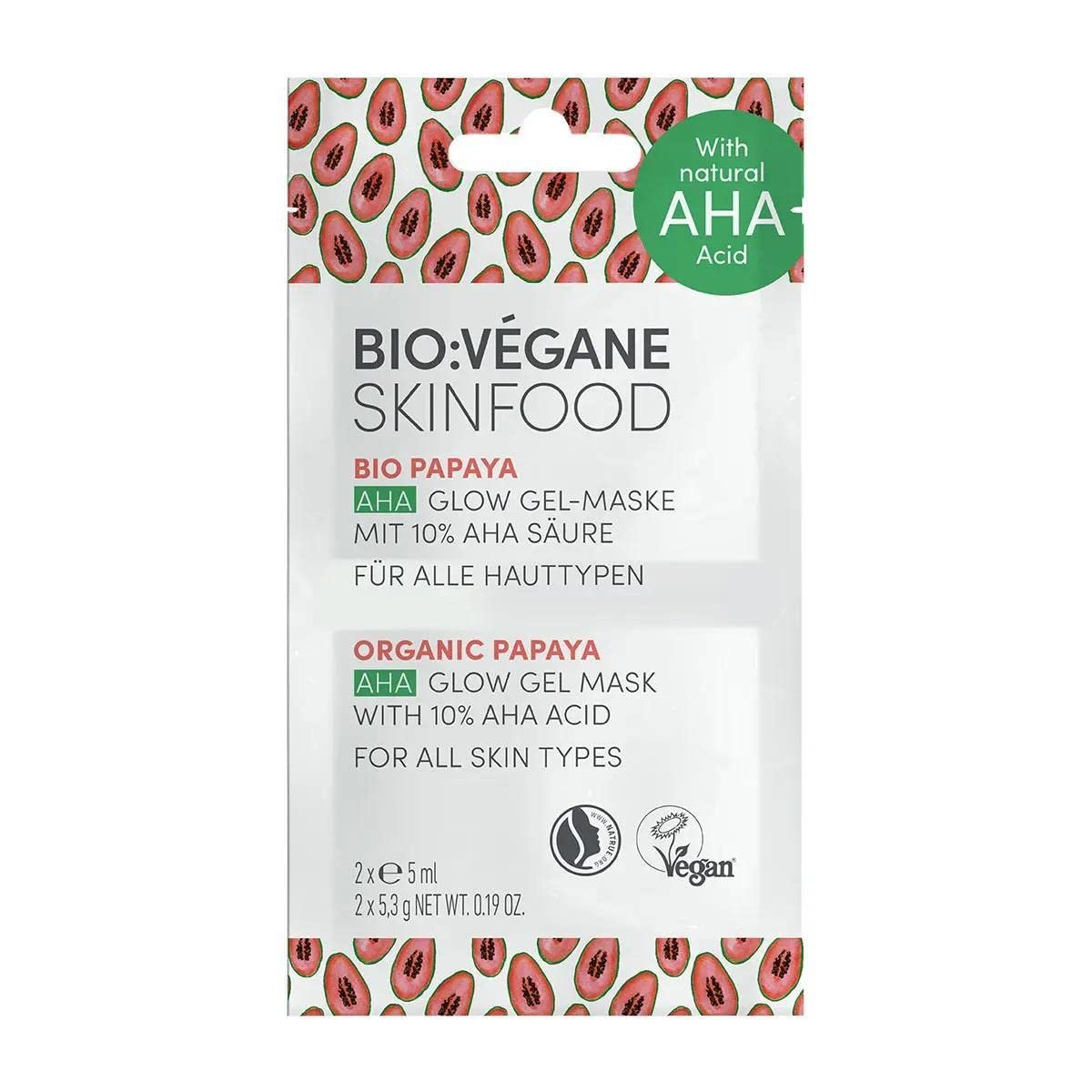 BIO:VEGANE SKINFOOD Organic Papaya AHA Glow Gel Mask With 10% AHA Acid 2 x 5 ml (3 Pack / 6 Masks)