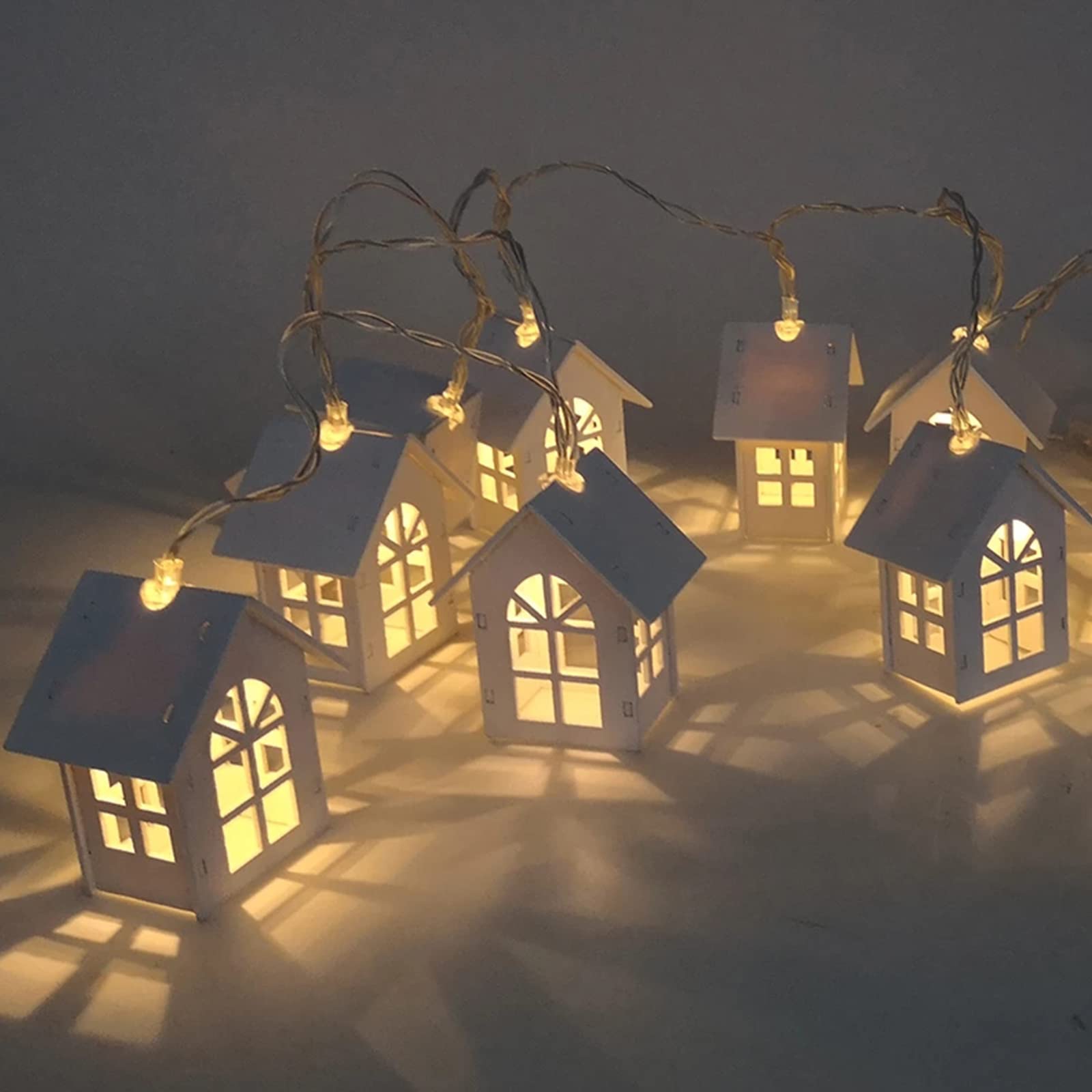 Amasie 2m 10pcs LED Christmas Tree House Style Fairy Tale Lamp Small House LED String Lights Wedding Wreath New Year Home Decorations