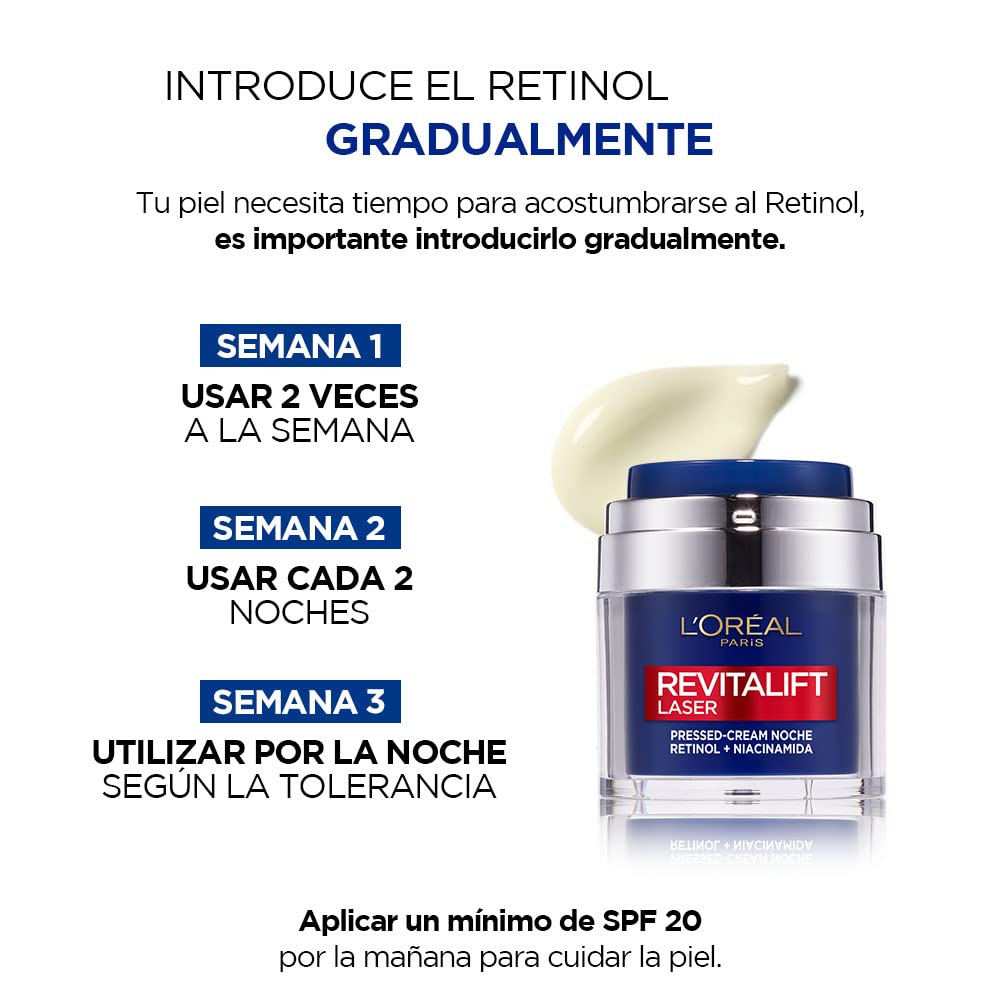 L'Oreal Paris Dermo Expertise Revitalift Laser Pressed Crema de Noche Con Retinol Y Niacinamida, 50 ml (Paquete de 1)