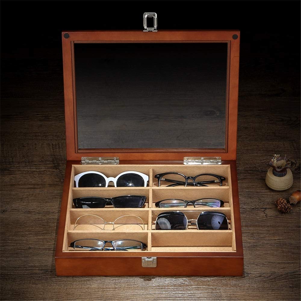 Boîtes organisateurs 8 emplacements Lunettes de Soleil présentoir Organisateur de Stockage de Lunettes et boîte de Collection Grand Support pour présentation avec Serrure idéal pour Les Lunettes