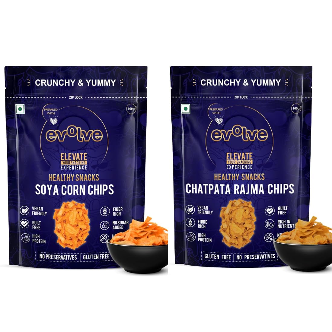 Evolve Snacks Soya Corn & Rajma Chips | Light & Crispy, high protein | Natural ingredients, No Palm Oil, No Artificial Preservatives, Trans Fat Free, Low Calorie | 200g - Pack of 2 (100g each)-image-9