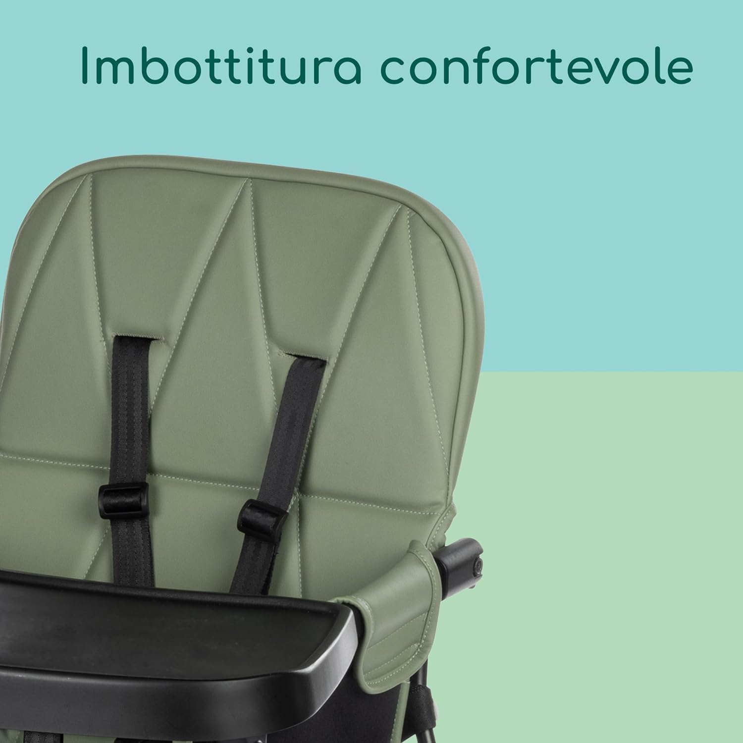 Bebeconfort Lily Seggiolone pappa bimbo, 6 mesi-3 anni, 9-15 kg, Seggiolone Pappa Pieghevole Viaggio, Seggiolone leggero (4 kg), Facile da pulire, Seduta Imbottita, Mineral Green