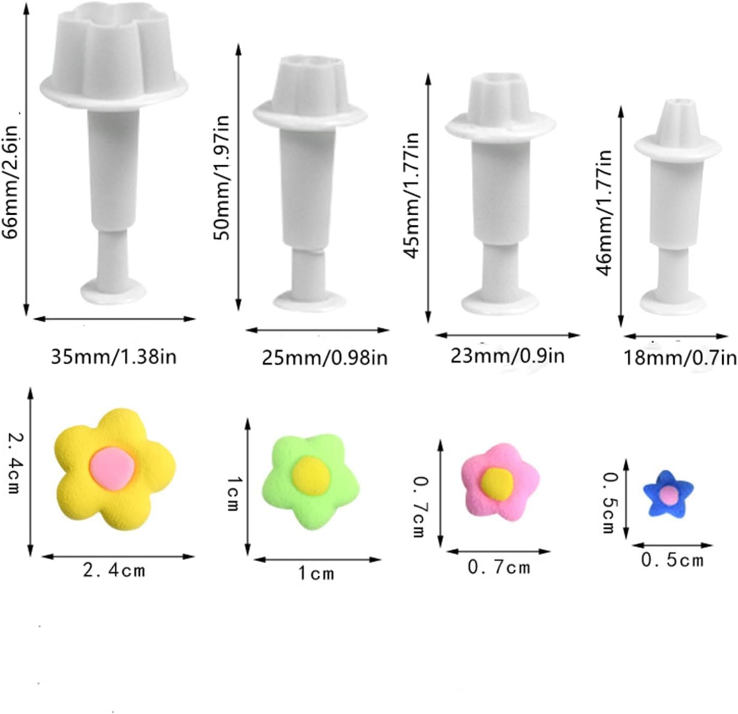 8 Pcs White Flower Plunger Cookie Cutters - Blossom Fondant Mold, Plastic Baking Tools for Cake/Dessert/Candy Sculpting & DIY Decor - Image 2
