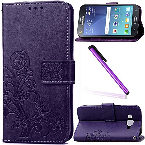 J5 2016 Case,Samsung Galaxy J5 2016 Case,LEECO Card Slots Wallet PU Leather Protects Flip Skin Case Magnetic Closure Cover for Samsung Galaxy J5 2016 Luck Clover Purple