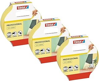 tesa Profi-Malerband INNEN im 3er Pack - Dünnes Abdeckband für extrem präzises Abkleben bei Malerarbeiten, lösungsmittelfrei - 3 Rollen je 25 m