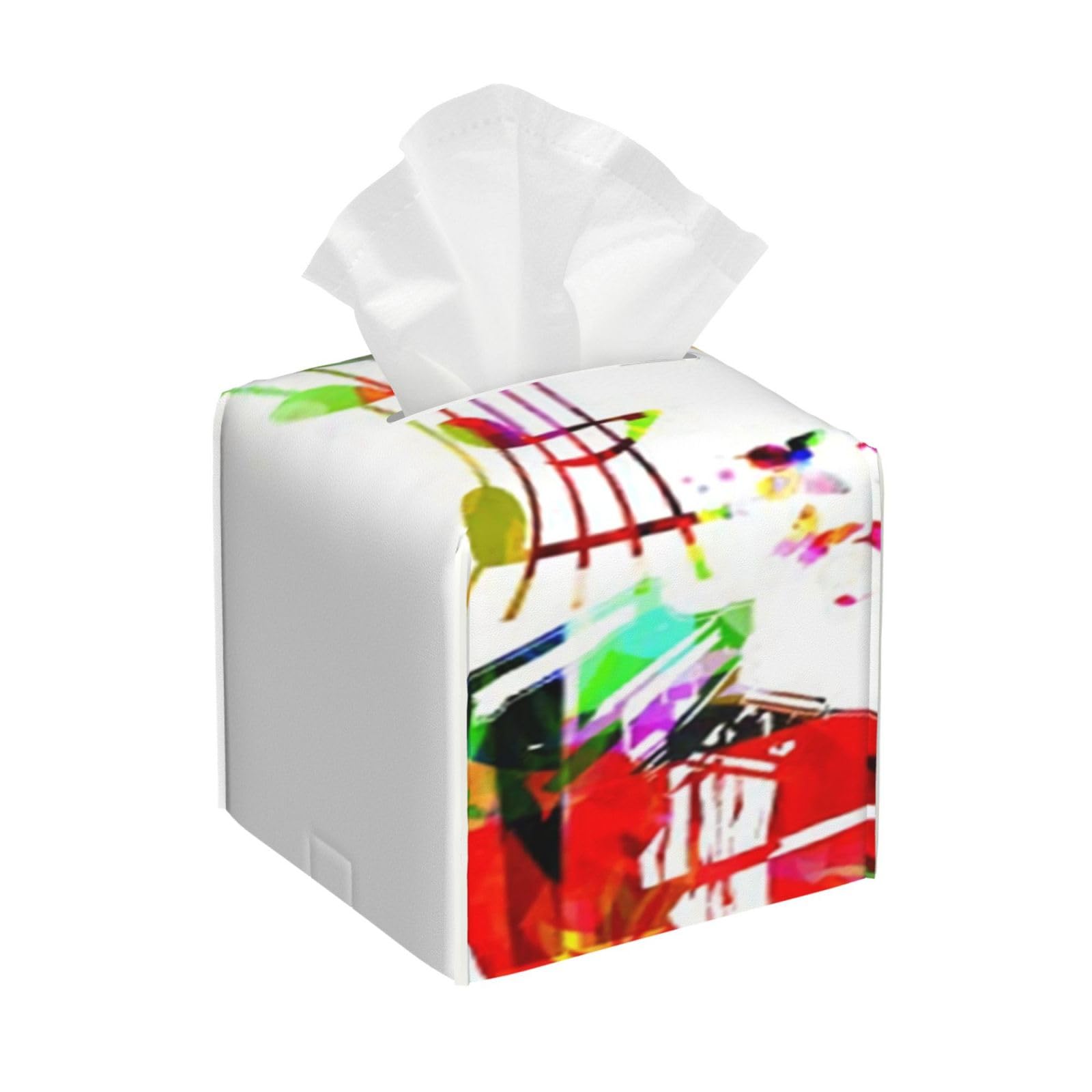 Colorful Music Background with Piano and Music Notes PVC Cube Tissue Pack for Home Office Bathroom Use