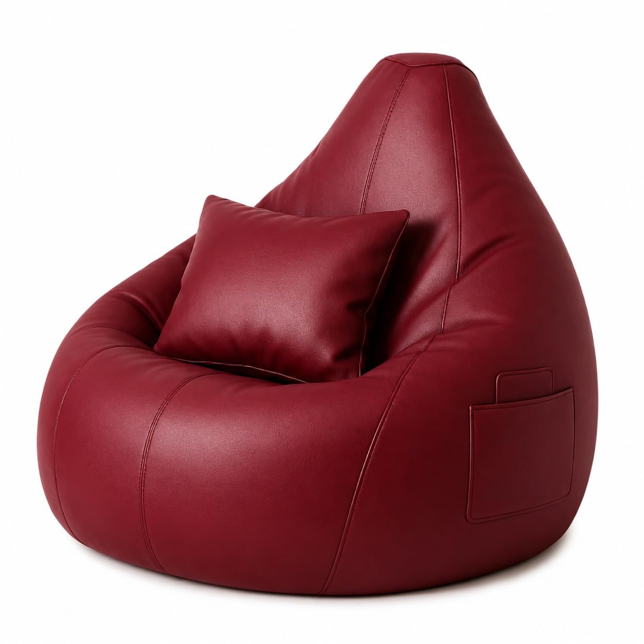Leatherette Bean Bag Chair Cover with Footrest | Lounger Seat with Side Pocket | No Beans Filling | Cover Only (Maroon, XXXL)-picture-11