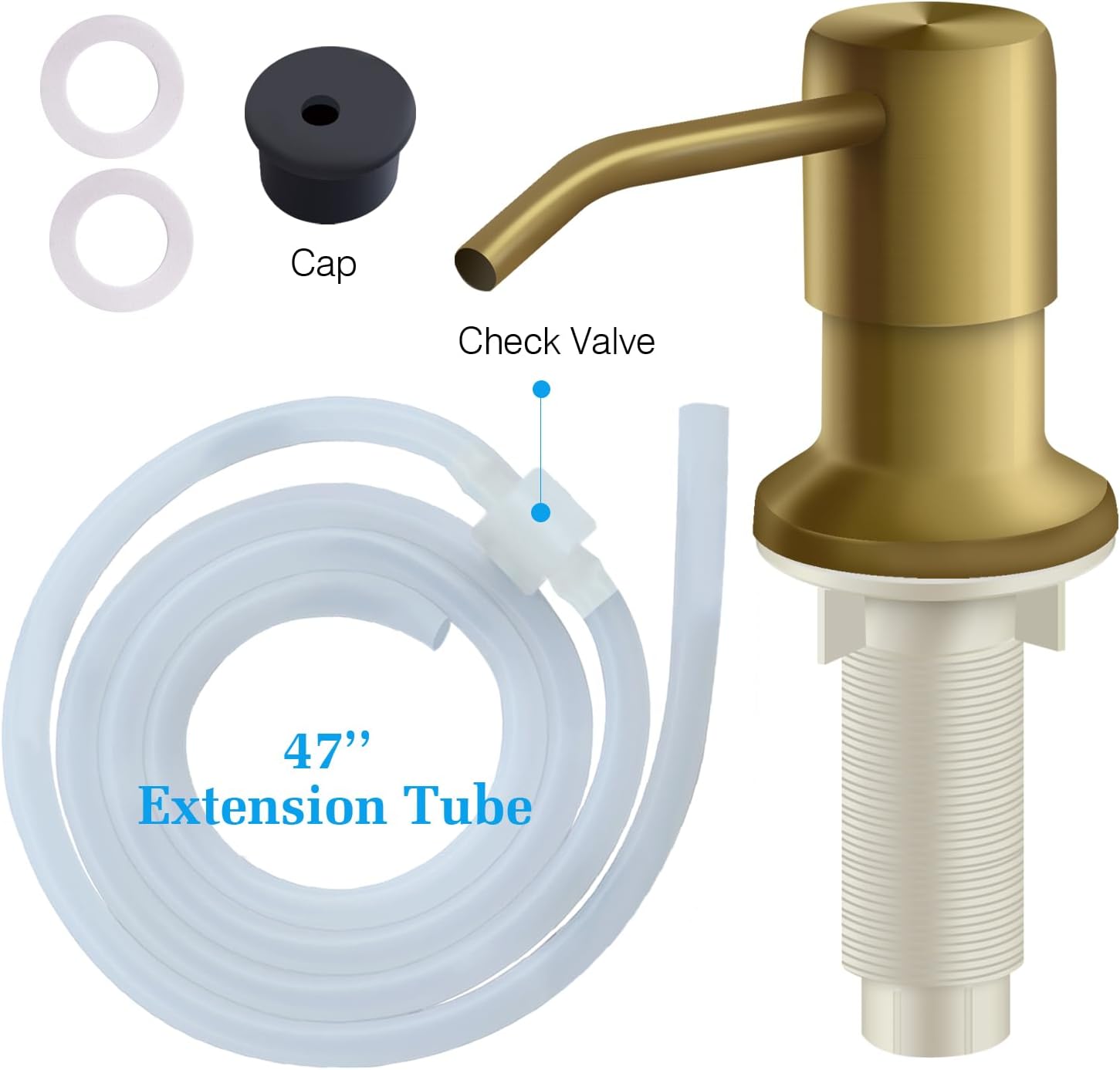 Soap Dispenser for Kitchen Sink and Extension Tube Kit, Stainless Steel Countertop SoapDispenser with 47 Inches Tube Connects Directly to Soap Bottle, Hand and Dish Soap Dispenser Pump （Golden）