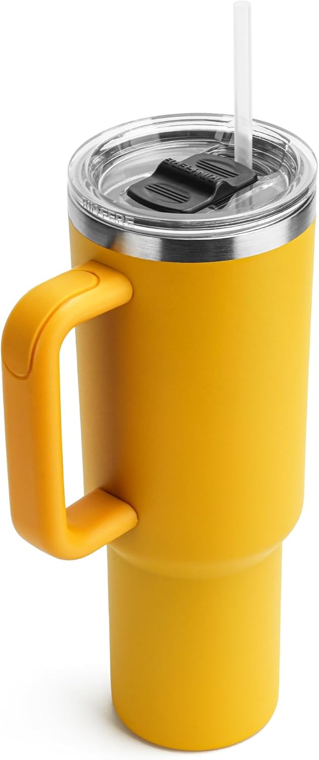 Tumbler with Handle, Straw and Slide Lid 40oz - 100% Leak Proof, Cup Holder Compatible for Travel - Insulated Stainless Steel Cup - Non-Slip Silicone Pad - BPA-Free (40 Oz, Alpine Yellow) - Image 2