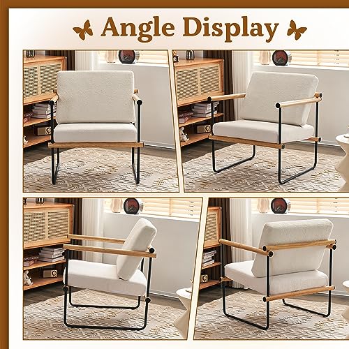 Sillón moderno tela bouclé natural miniatura 7