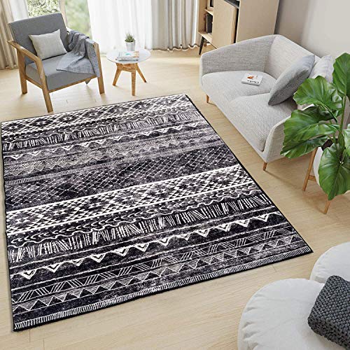 Tinyboy-hbq Alfombra Salon Felpudo Entrada Casa,Alfombras Vinilo Modernas Abstractas Antideslizantes Decorativas para SalóN,Dormitorio Y Zonas Interiores,Blanco Negro,120 x 160 cm