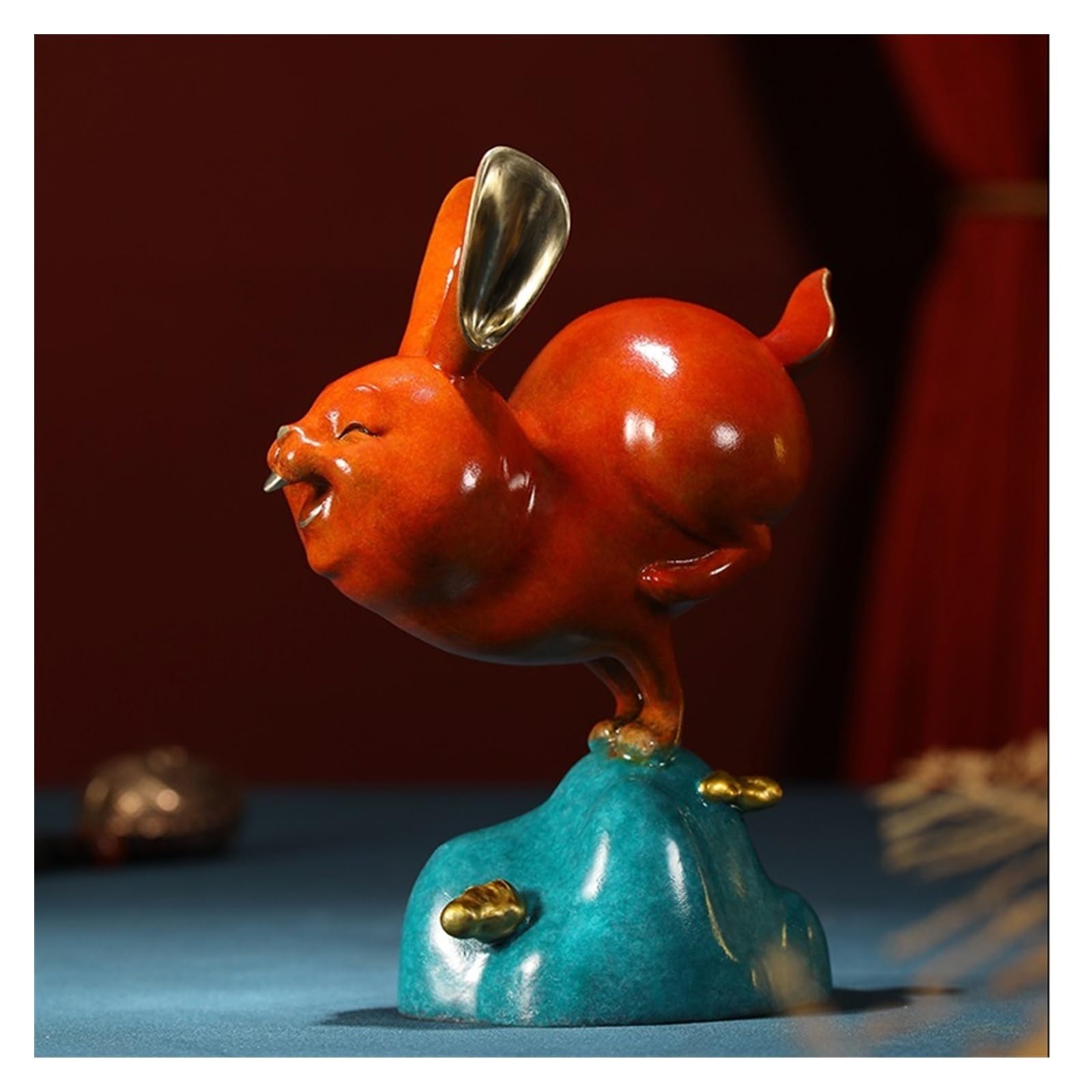 AMUCK 彫刻像 家の装飾 真鍮 干支 蛇 包まれたウサギ 小さな像