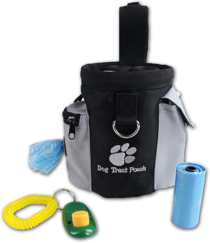 PHOITGA Dog Treat Training Pouch Carries Pet Toys Treats with Poop Bag Dispenser,1 Training Clicker,1 Roll Disposable Bag