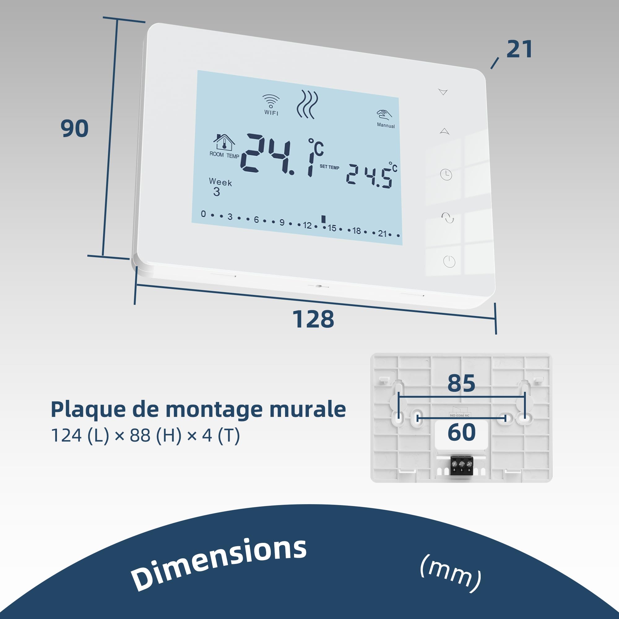 Beok Thermostat chaudière gaz connecté à Piles,en saillie, Grand écran, 3A