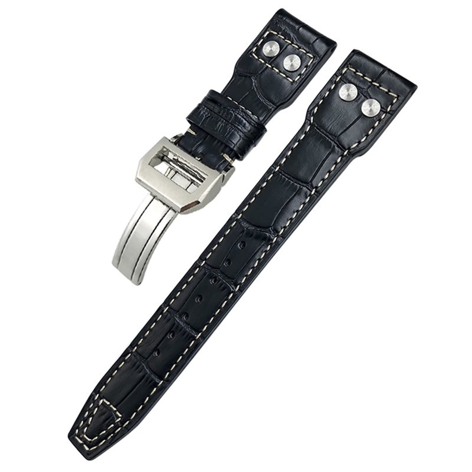 Bracelet de montre en cuir de vachette véritable 21 mm noir - 7