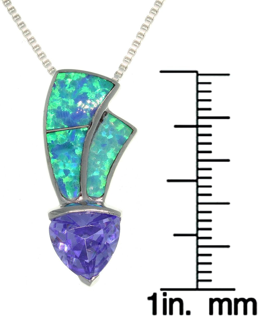 Jewelry Trends Sterling Silver Created Blue Opal and Purple CZ Pendant on Chain Necklace - Image 2