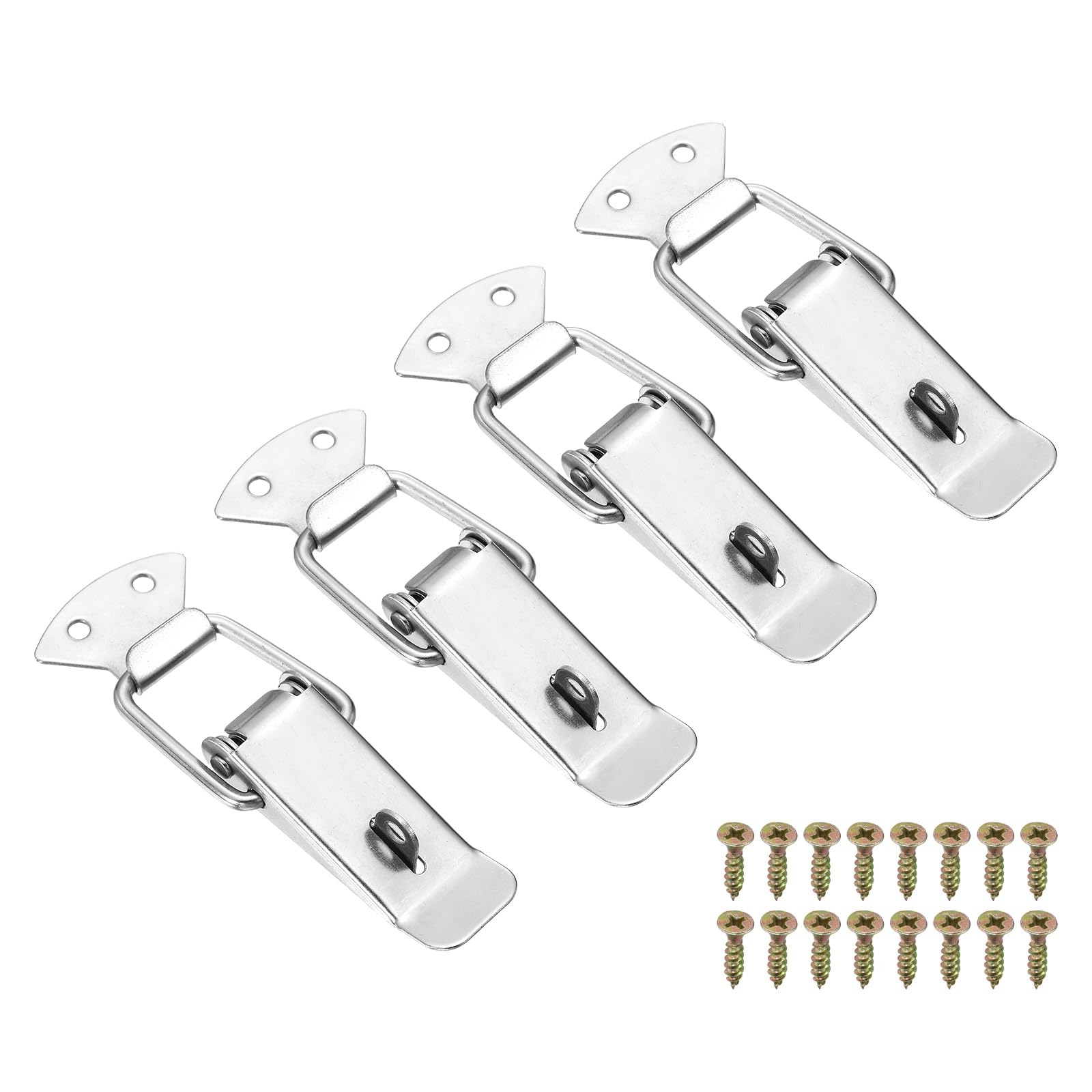 sourcing map 4 Pcs 1 Inch Cold-Rolled Steel Spring Loaded Toggle Latch Catch Hasp Clamp Lock with Lock and Screw for Cabinet Door Barn Wooden Case Chest, Silver