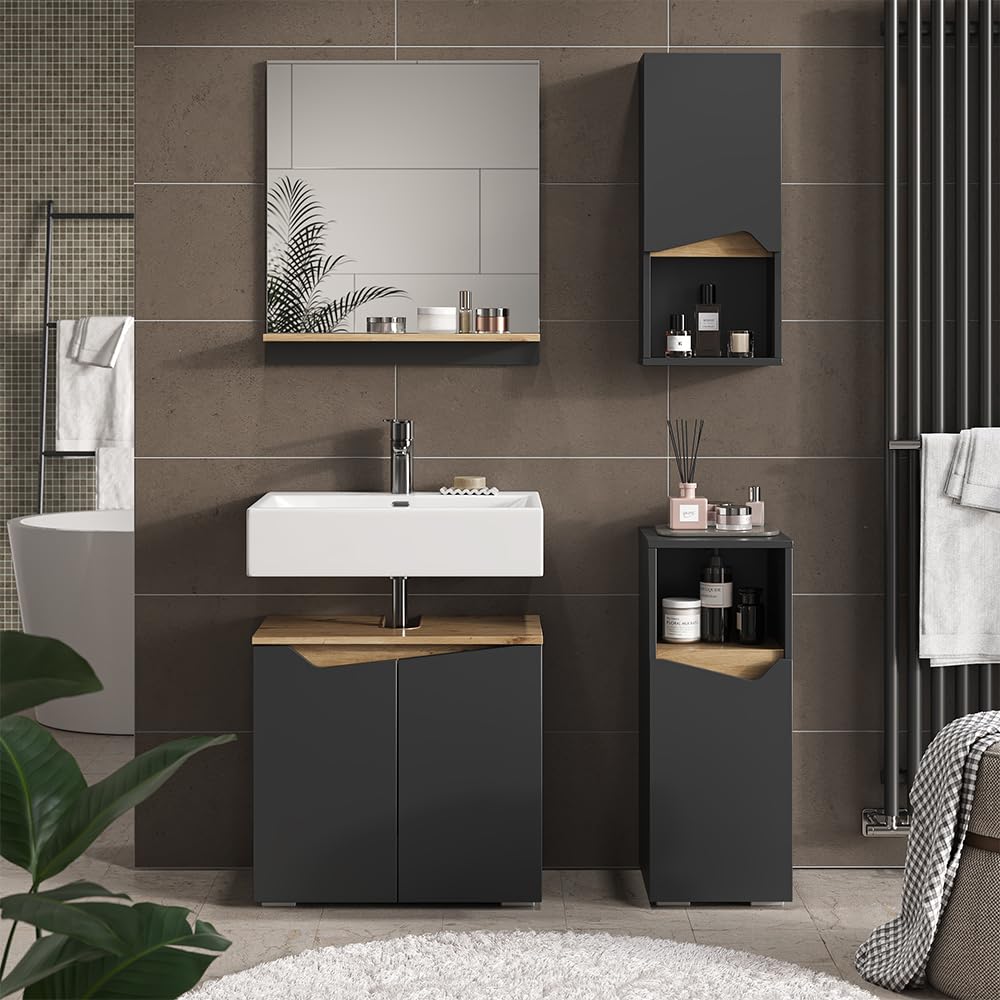 Vicco Armoire de Marelle, Anthracite/Artisan, 30x67cm avec Porte et Compartiment Ouvert, pour Montage Mural pour Un Rangement Peu encombrant