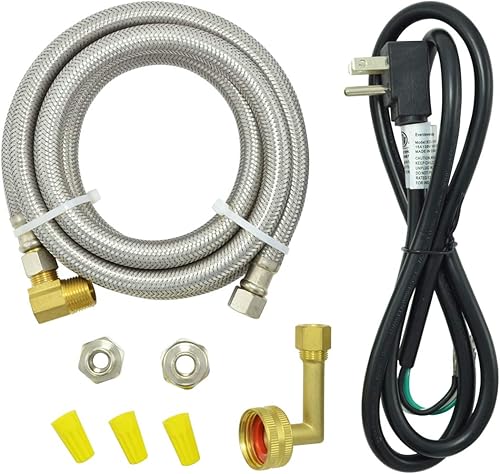 Miniatura 7 de Kit de instalación universal para lavavajillas, manguera de lavavajillas de acero inoxidable de 4 pies, línea de suministro de agua a prueba de