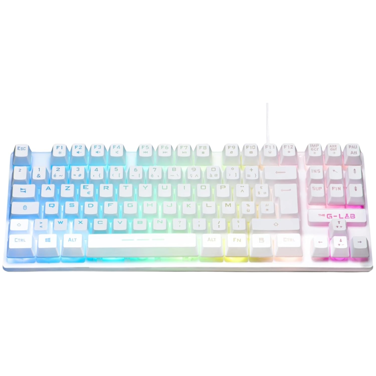 The G-Lab - Keyz Caesium TKL - Wired USB Gaming Keyboard, 87 Keys QWERTY, Multicolor with LED Backlight - Gaming, Compact without Numeric Keypad for PC/PS4/PS5/XBOX - White