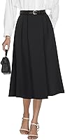 Casly Lamiit Women's High Waisted Pleated Midi Skirt - Flare A-Line Business Casual Work Skirt with Pockets