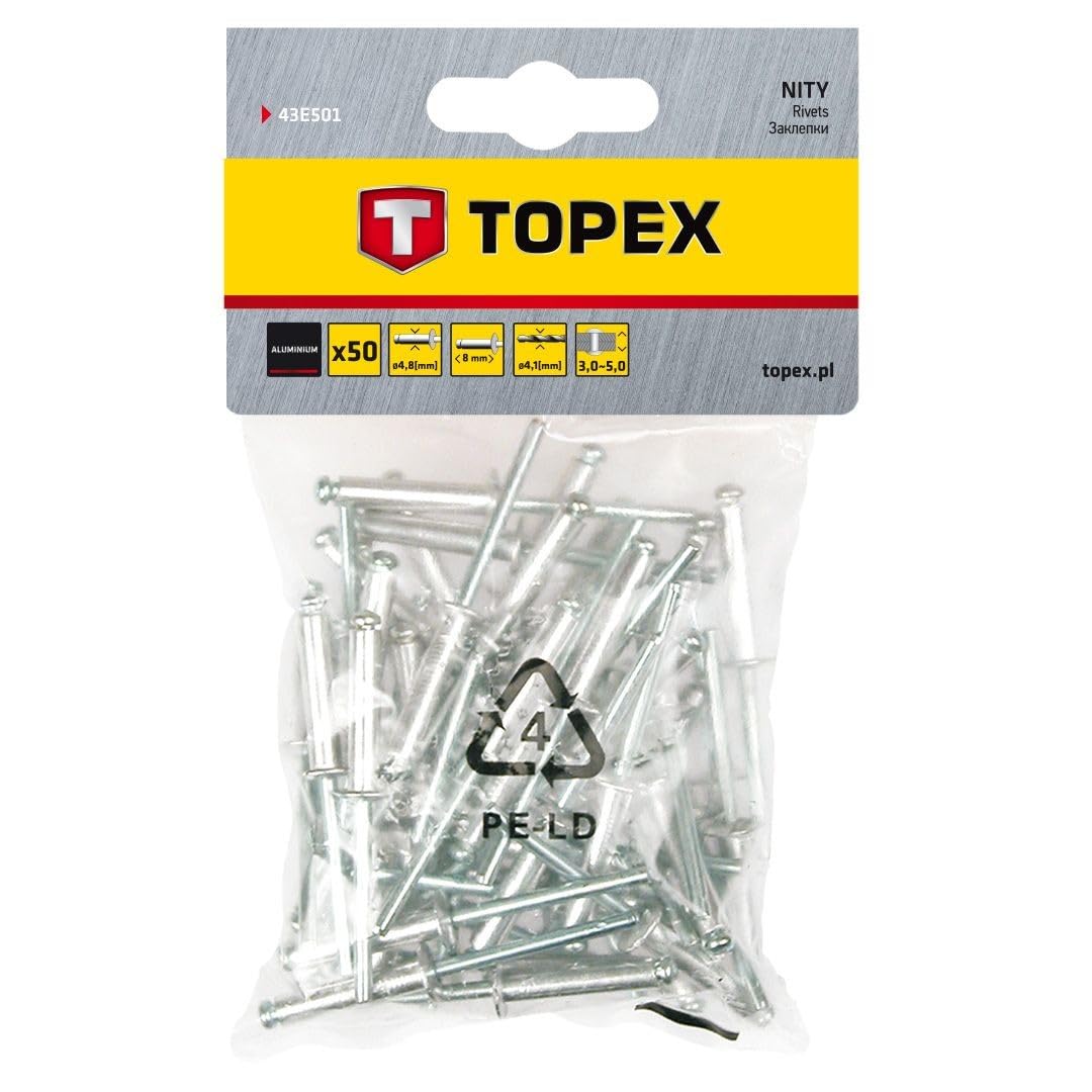 Topex 43E501 – Aluminium Rivets 4.0 Mm X 8.0 Mm 50 Pza