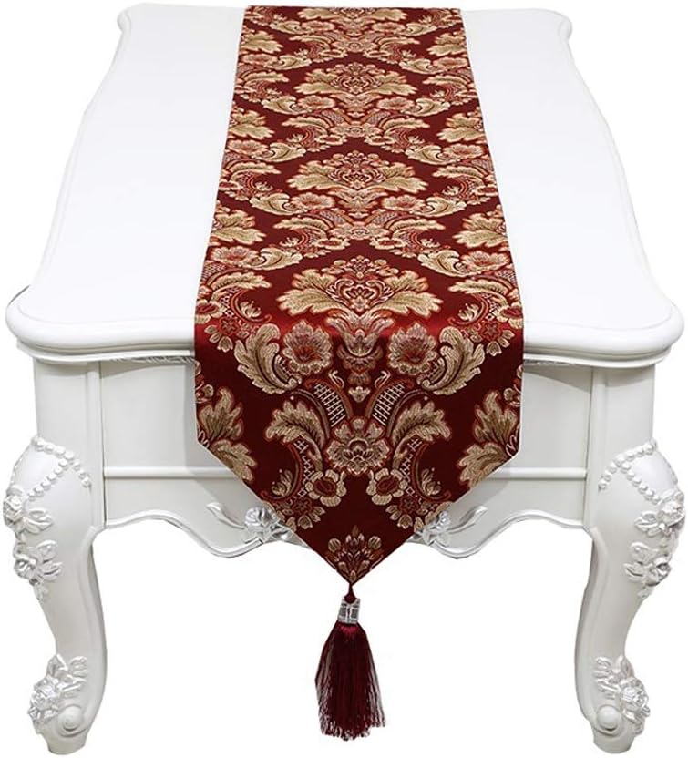 Elegant Vintage Table Runner Red Jacquard Pattern 200 x 33 cm