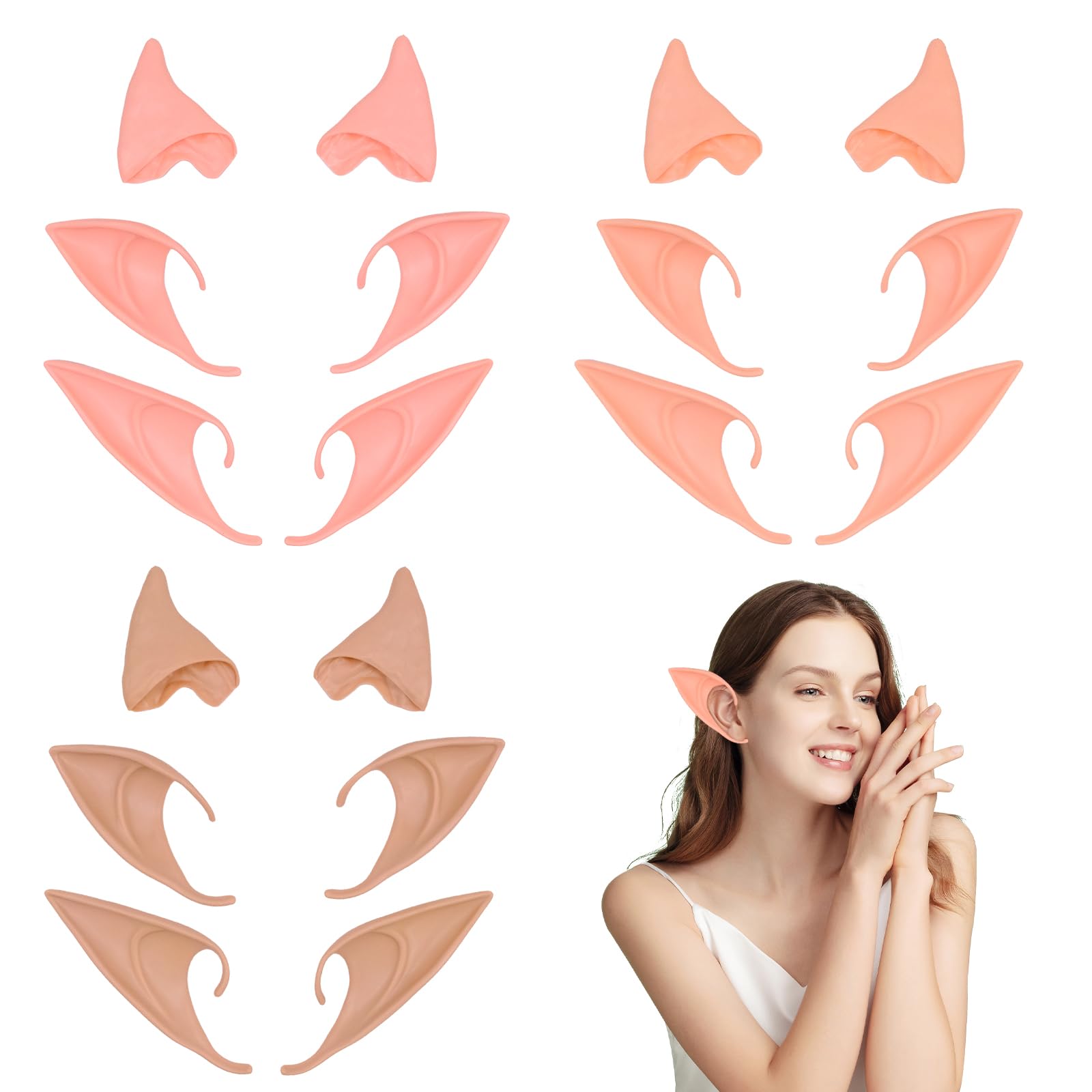 9 Paar Elfenohren, Latex Elfenohren für Kinder und Erwachsene, Cosplay Elf Ears Elfbar Erwachsene Feen für Elfen-Cosplay, Weihnachten, Halloween, Karneval, Partydekorationen Zubehör (9 Größen)
