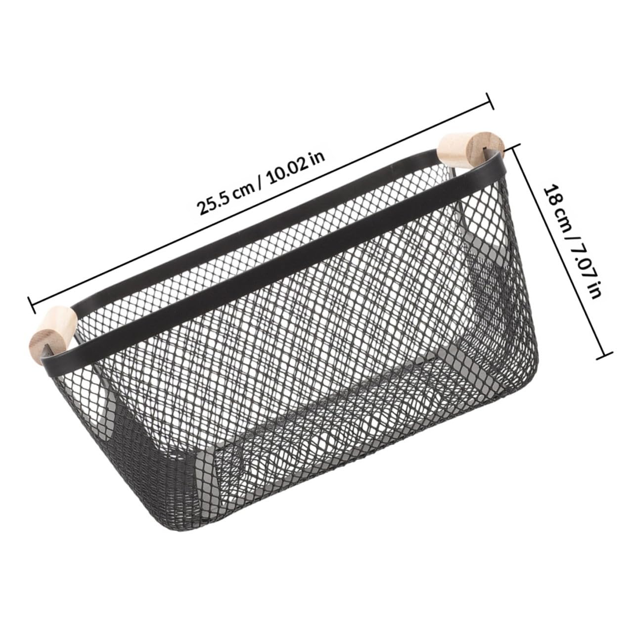 2 Stück Schwarze Metall Aufbewahrungskörbe mit Holzgriff Multifunktionale Drahtkörbe aus Eisen für Schlafzimmer und Wohnzimmer Stapelbarer Organizer mit Nordic Design
