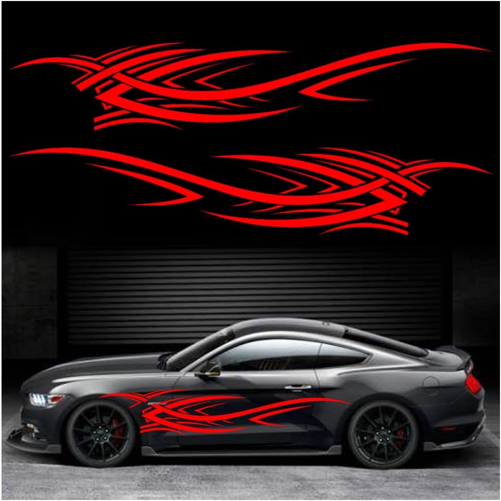2Pcs 94.4'' Universal Flame Graphics Car Auto Body Side Sticker Racing Sports Self-Adhesive Side Strip Decal Decoration Accessories for Truck SUV Off-Road Vehicles (Style2 Red)