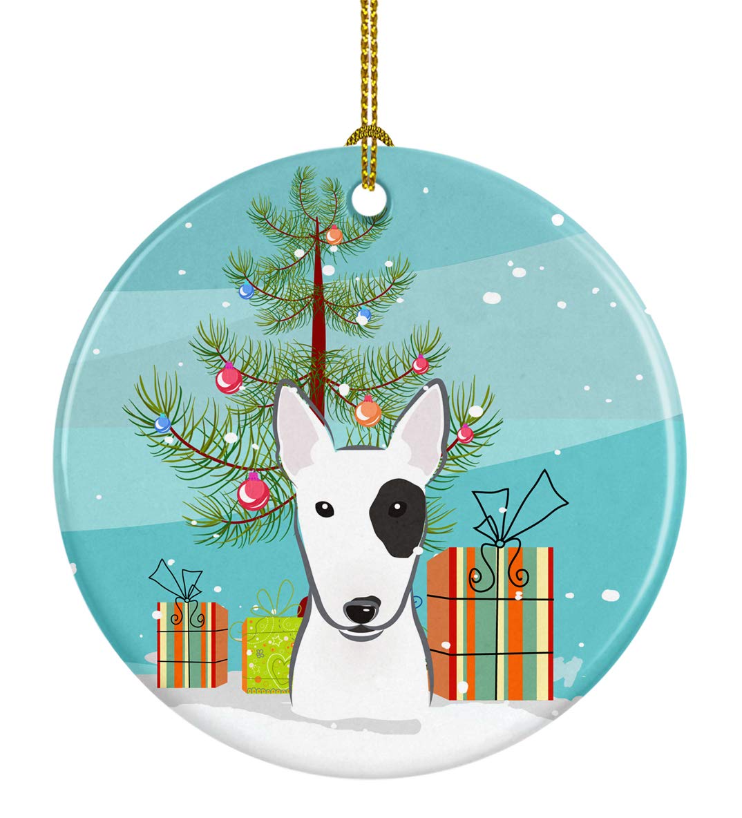 Caroline's Treasures Christmas Tree and Bull Terrier Ceramic Ornament Christmas Tree Hanging Decorations for Home Christmas Holiday, Party, Gift, 3 in