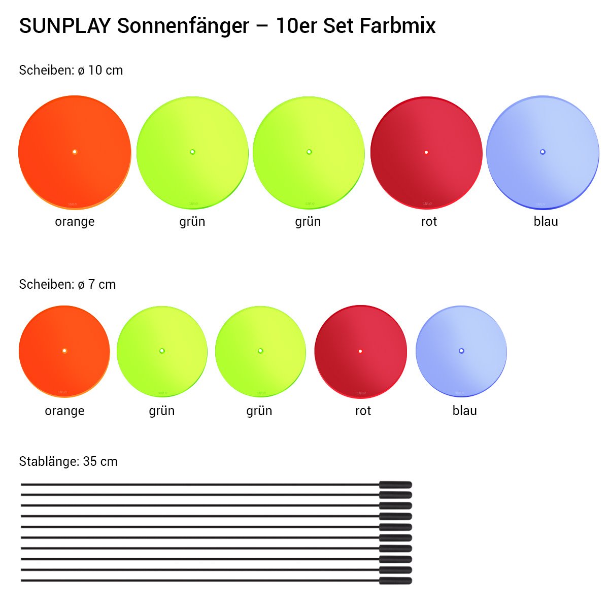 SUNPLAY Sonnenfänger-Set - 5 Fluoreszierende Palmenblätter, 20 Cm, In Blau, Gelb, Grün, Orange, Rot - Made In Germany